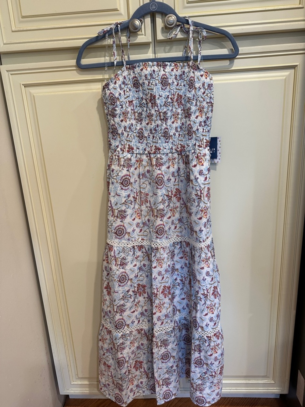 Roller Rabbit Blue Floral Tie-Shoulder Tiered Maxi Dress